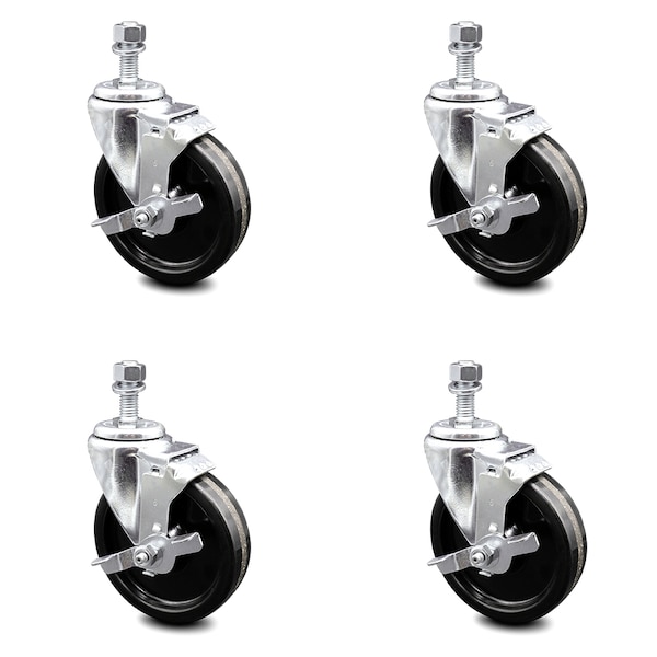 Service Caster 5 Inch Phenolic Wheel Swivel 1/2 Inch Threaded Stem Caster Set with Brake SCC SCC-TS20S514-PHS-TLB-121315-4 - main